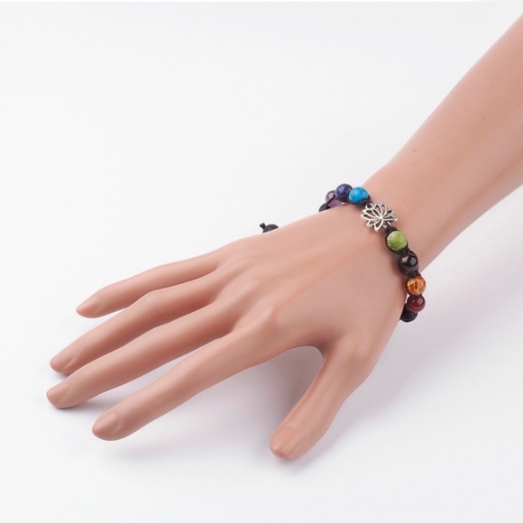 Chakra Lotus Gemstones & Lava Rocks Bracelet. - Picture 2 of 5